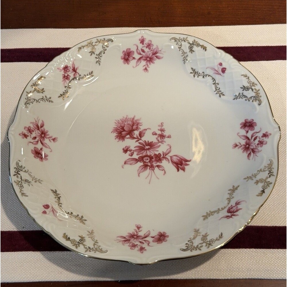 Vintage Winterling Roslau Bavaria Pink Flower Gold Trim Plate 11"